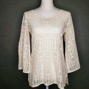Lucky Brand Women’s Crochet Laced Flare Bell Sleeve Top Size Cottagecore Boho XS